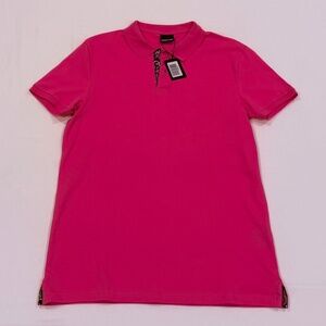 Jared Lang Pink Polo Floral Trim Shirt Size L NWT